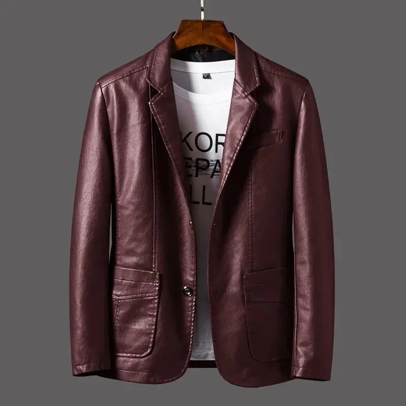 Stylish Men's Leather Jacket Korean Version Slim Fit Fashionable Spring Autumn Motorcycle Flight Suit Coat Male Apparel