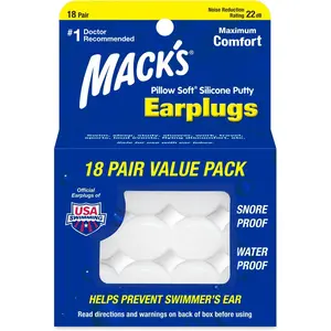 Pillow Soft Silicone Earplugs, 18 Pair - The Original Moldable Silicone Putty Ear Plugs for Sleeping, Snoring, Swimming, Travel, Concerts and Studying | Made in USA