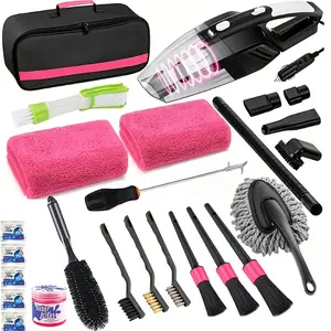 25-Piece Complete Car Care Tools Set, Car Wash Accessories with High-Power Handheld Vacuum, Windshield Tool, Gel, and Tire Brush, Car Cleaning Supplies