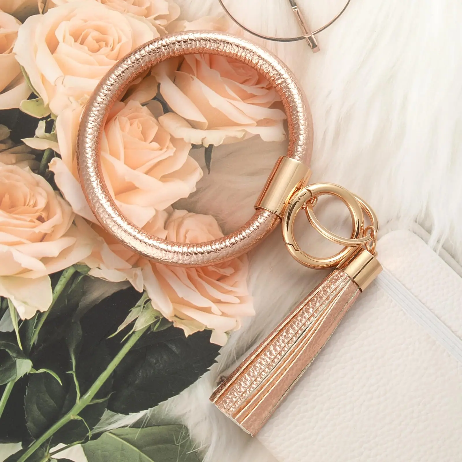 Key Ring Bracelet Wristlet Keychain Bangle Keyring - Portable Leather Tassel Bracelet Keys Holder Women Gift
