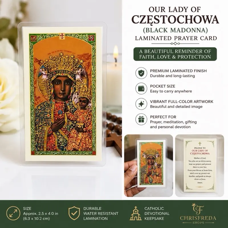Our Lady of Czestochowa (Black Madonna) Laminated Religious Pocket-Size Catholic Devotional Prayer Card