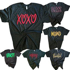 Orca ~ Glitter Puff LOVE / XOXO / MAMA Black Leopard Unisex T-shirt ~ Valentine's Day ~ Women Apparel