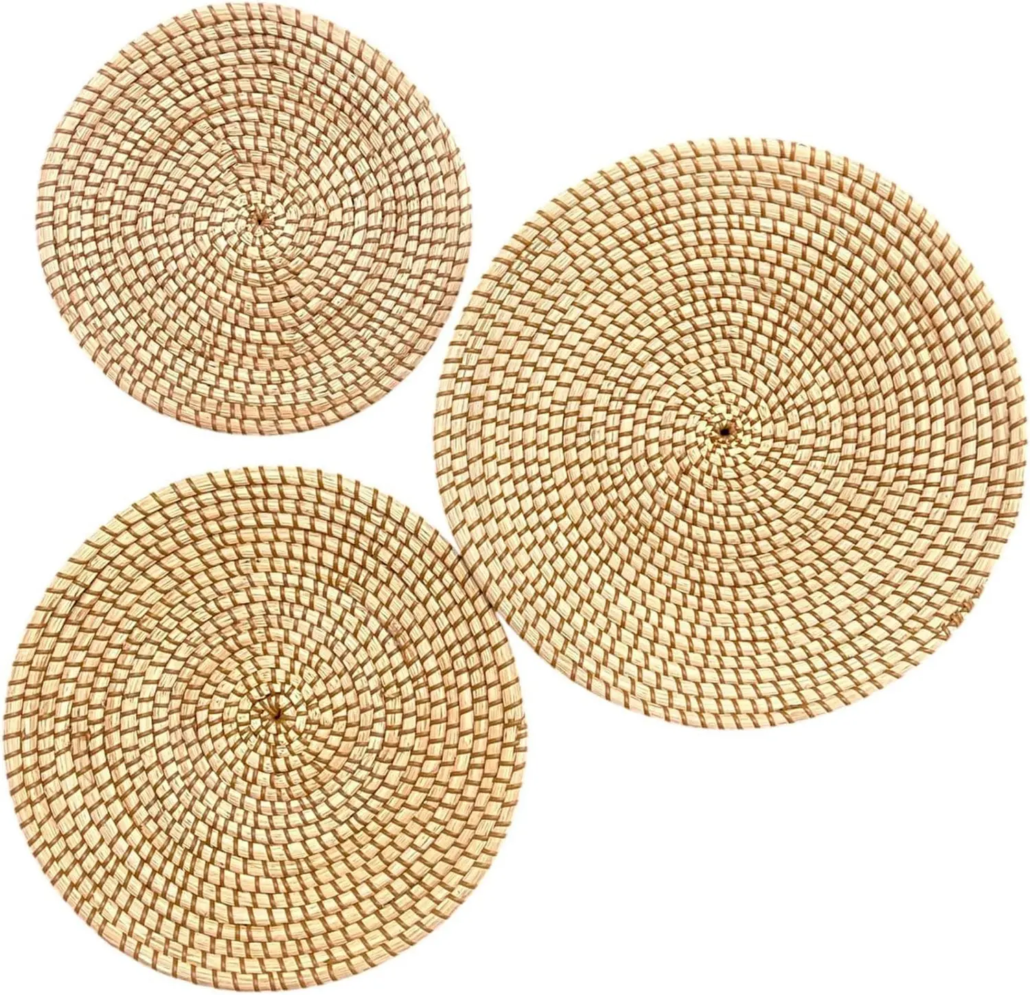 Wall Basket Decor Set of 3 | Natural Handwoven Seagrass Baskets | Round Woven Plate Baskets for Wall Hanging | Boho Rustic Home Décor | Easy to Hang for Living Room, Bedroom & Entryway