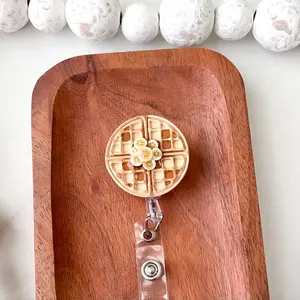 Waffle Badge Reel, Polymer Clay Food, Blueberries, Banana, Strawberries, ID retractable reel