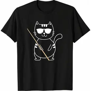 100%cotton Billiard Cat - Billiard Player Billard 8-Ball Pool Snooker T-Shirt