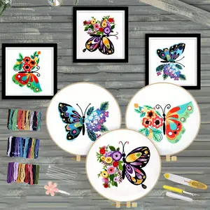 3 Sets Embroidery Stitch Practice Kit,Butterfly Flower Embroidery Kit for Beginners,Include Cloth Hoops Threads for Craft Lover Hand Stitch with Embroidery Skill Techniques,DIY Hand Tools Kits