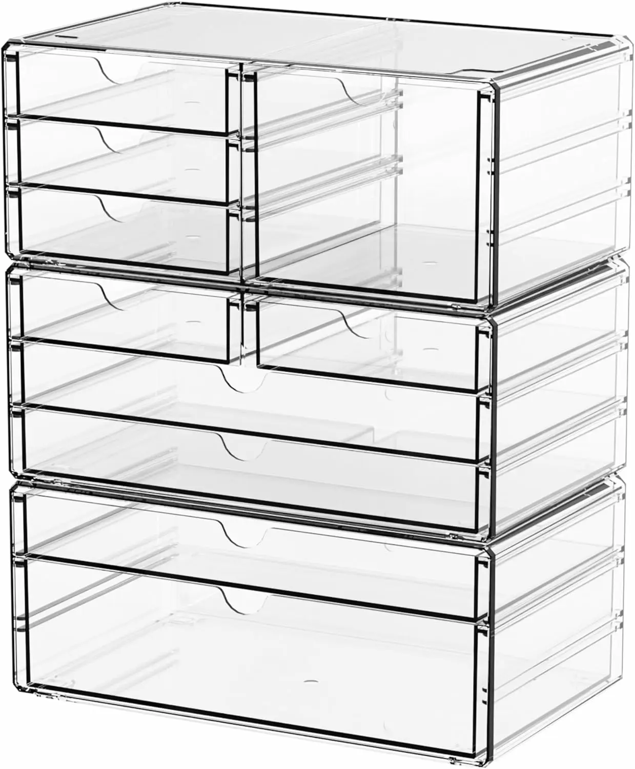 3 Pack Clear Drawers With 10 Drawers,Stackable 11.1" Large Acrylic Drawer Organizer and Makeup Organizer For,Countertop,Cabinet,Pantry,Office Supply Bins Drawers