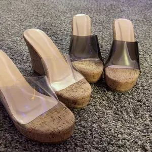 Women's Fashionable Cork Wedge Sandals, Casual Comfortable Transparent High Heel Platform Sandals for Summer, Female All-match Wedge Sandals for Daily Wear