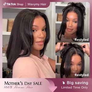 Wavymy Layered Cut Bob Wig 9x6 TPart Yaki Straight 220% Density Natural Black Wear Go Glueless Pre Cut Lace #SummerVibes Pre Plucked Beginner Friendly 100% Human Hair Deep Part Dome Cap Easy Install Heat Resistant