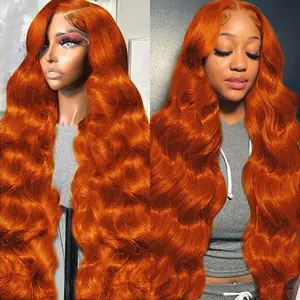 30 Inch 13x6 Ginger Lace Front Wigs Human Hair Orange Ginger Body Wave HD Lace Frontal Wigs for Women 180% Density #350 Color Glueless Wig Pre Plucked Super Soft