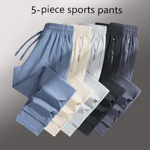 Women’s 5-Pack Ice Silk Lightweight Breathable Casual Athletic Pants with Zipper Pockets, Elastic Waist, Straight Leg