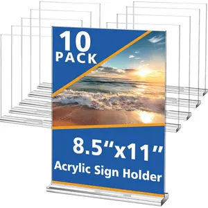 Sign Holder,Clear Plastic Sign Holder8.5x11 inches Paper Card T Shape Double Sided Display Stand Picture Frame Desktop Table Menu Signs Office,Store, 10 Pack