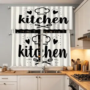 3pcs Hand-Drawn Style Kitchen Curtains, Simple Drapes Set for Kitchen Living Room, Ideal Home Decor Valance for Cafes Restaurants, Perfect for Home Enthusiasts, Home Decoration Curtain