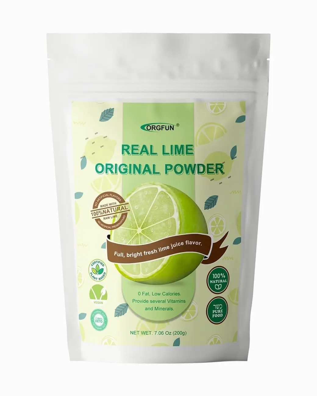 ORGFUN Original Lime Powder, Whole Lime Juice Freeze Dried Powder, Great for Cocktails, Drinks, Smoothies, and Cooking 7.06 Oz
