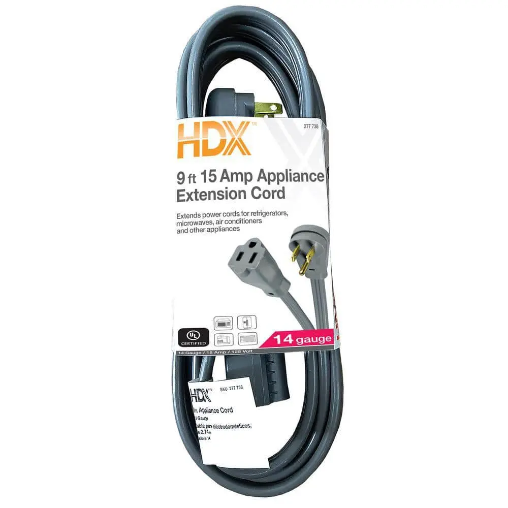 9 ft. 14/3 15 Amp Air Conditioner/Appliance Extension Cord, Grey