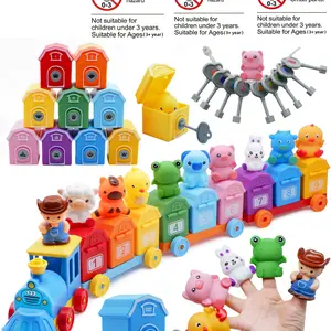 Montessori Learning Toy, Learning Tool, Counting, Matching & Sorting Learning Farm Train Activity Train Set with Farm Animals Finger Puppets Keys to Lock and Unlock Barn, Birthday Gift for Baby Boys Girls