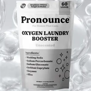 Pronounce Oxygen Laundry Booster with Enzymes - Brightens White & Tough on Stains, Fights Odor. Stain Remover with Cleaner Ingredients, Fragrance Free - Ultra Concentrated, HE & Standard Washers - 60 Loads (Unscented).