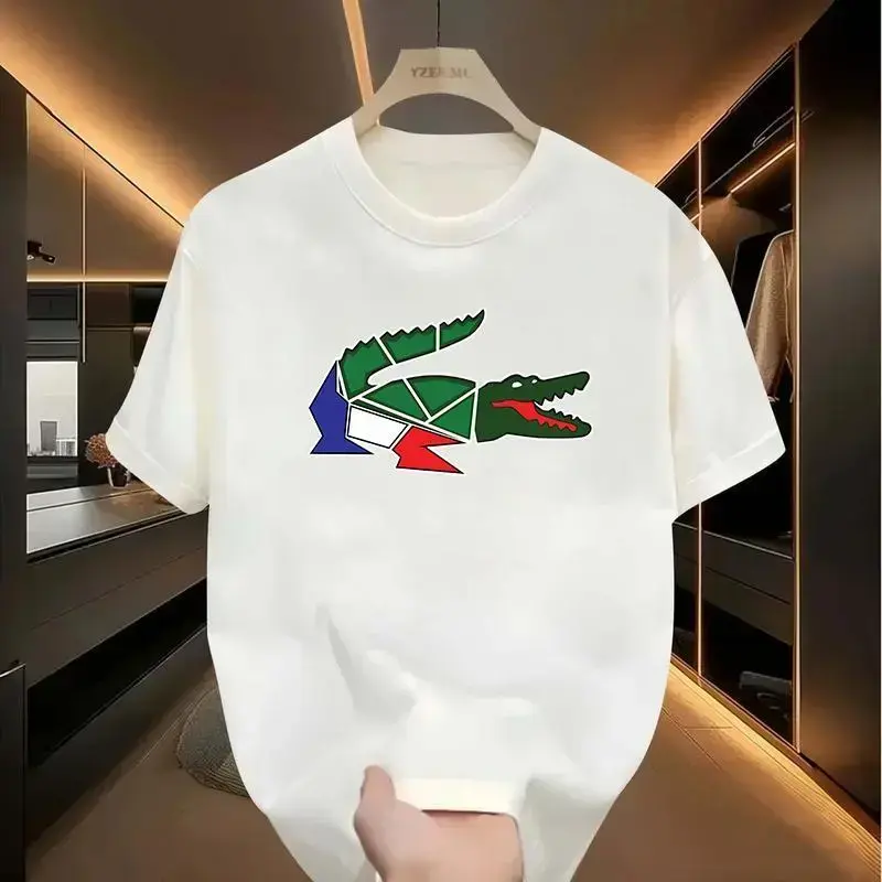 Fashion TrendsIrregular Graphic Crocodile Tshirt, Cartoon Crocodile Design, Unisex, Men's Short Sleeve Round Neck Street Style Tshirt for Summer and Spring, Casual, Clothing, Couple Style, Fashionable Loose, Youthful and Energetic, Men's Daily Wear Tops