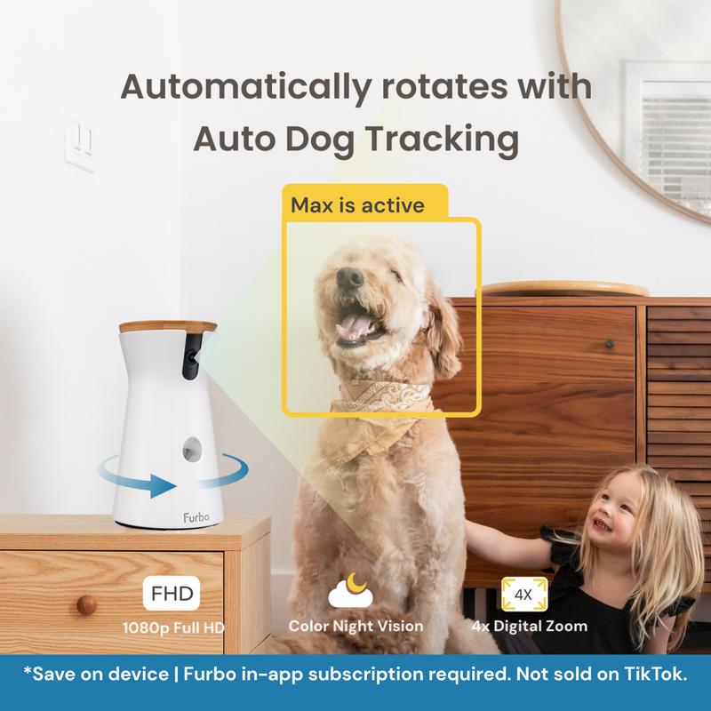 Furbo 360° Dog Camera [Nanny Edition - Unlock with Subscription] Home Security Smart Dog Camera, Barking & Safety Alerts, Pet Camera with Speaker, Smart Home Indoor Puppy Cam w Phone App & Color Night Vision - 3mo Minimum Subscription Required