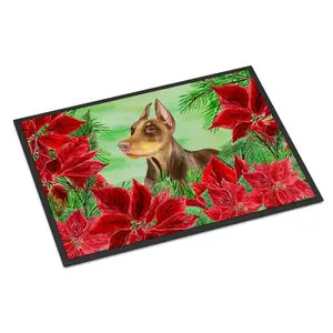 212 MAIN Doberman Pinscher Poinsettas Printed Art Mat - 24x36", Felt-Backed, Rubber Backing, Indoor/Outdoor Household Textile Rug