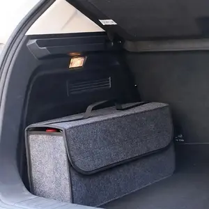 1pc Car Folding Storage Box, Car Storage Organizer, Felt Cloth Car Sundries Storage Box, Trunk Organization Container, Luggage Storage, Large Capacity, Foldable, Easy To Store, with Handle, Fine Workmanship