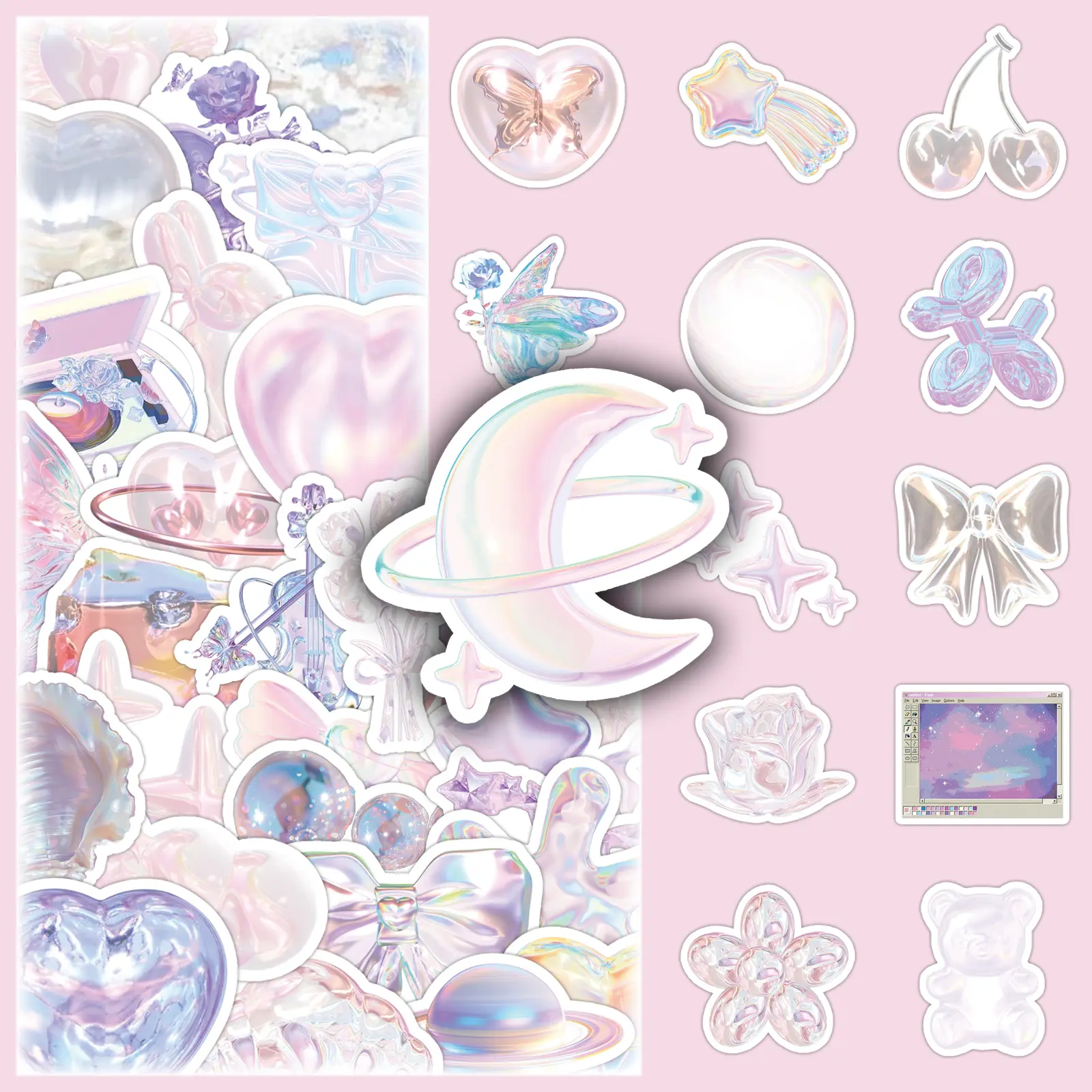 100pcs Kawaii Stickers (2 Sets) - Pastel Rainbow Decals for Aesthetic Journals, Cute DIY Laptop/Phone Case Decor, Y2K Dreamy Girl Sticker Pack (Stars/Clouds/Sparkles)