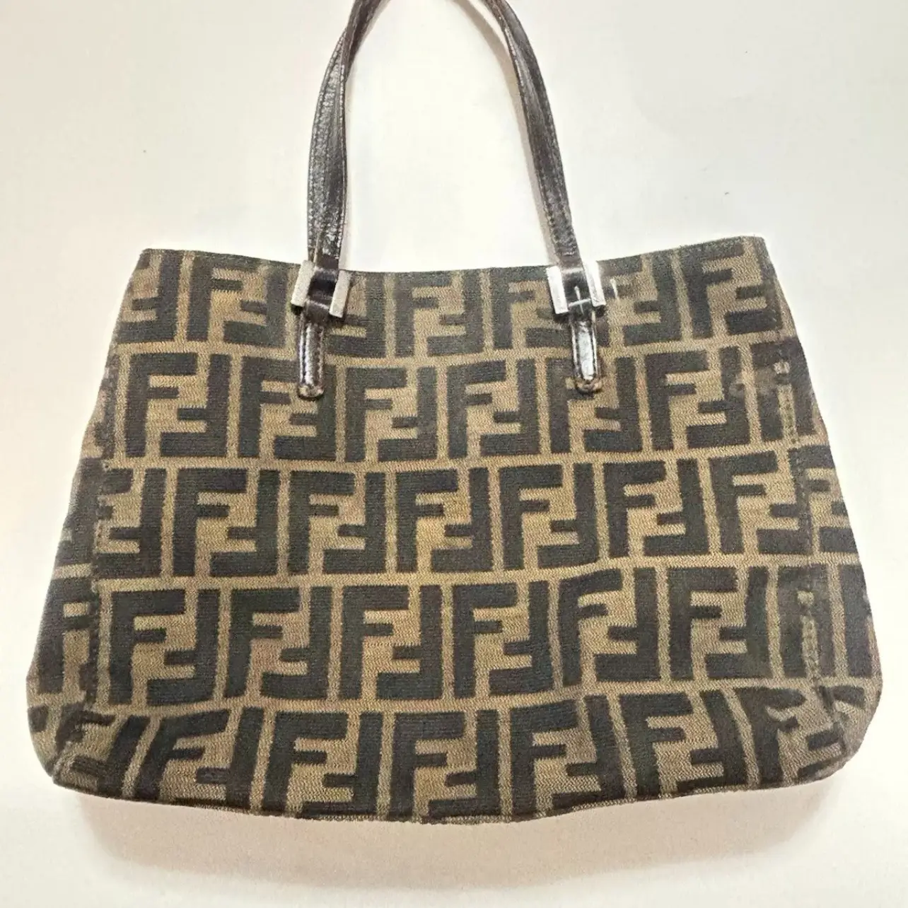Pre-owned FENDI Canvas Shoulder Bags Zucca Tote Bag for Women Black Brown