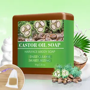 Castor Oil Soap, Herbal Soap, Cold Handmade Soap, Long-Lasting Soap, Easy To Clean, Daily Skin Cleansing, Suitable For 3in1 Soap, Soap Containing Peppermint Plants, Independent Packaging Design, Easy To Carry, Suitable For Men And Women 100g