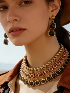 Boho Style Jewelry Set, Elegant Jewelry Set, Vintage Multilayer Necklace & Earrings, Perfect for Party Wear, Ideal Gift for Women, Trendy Bohemian Accessories