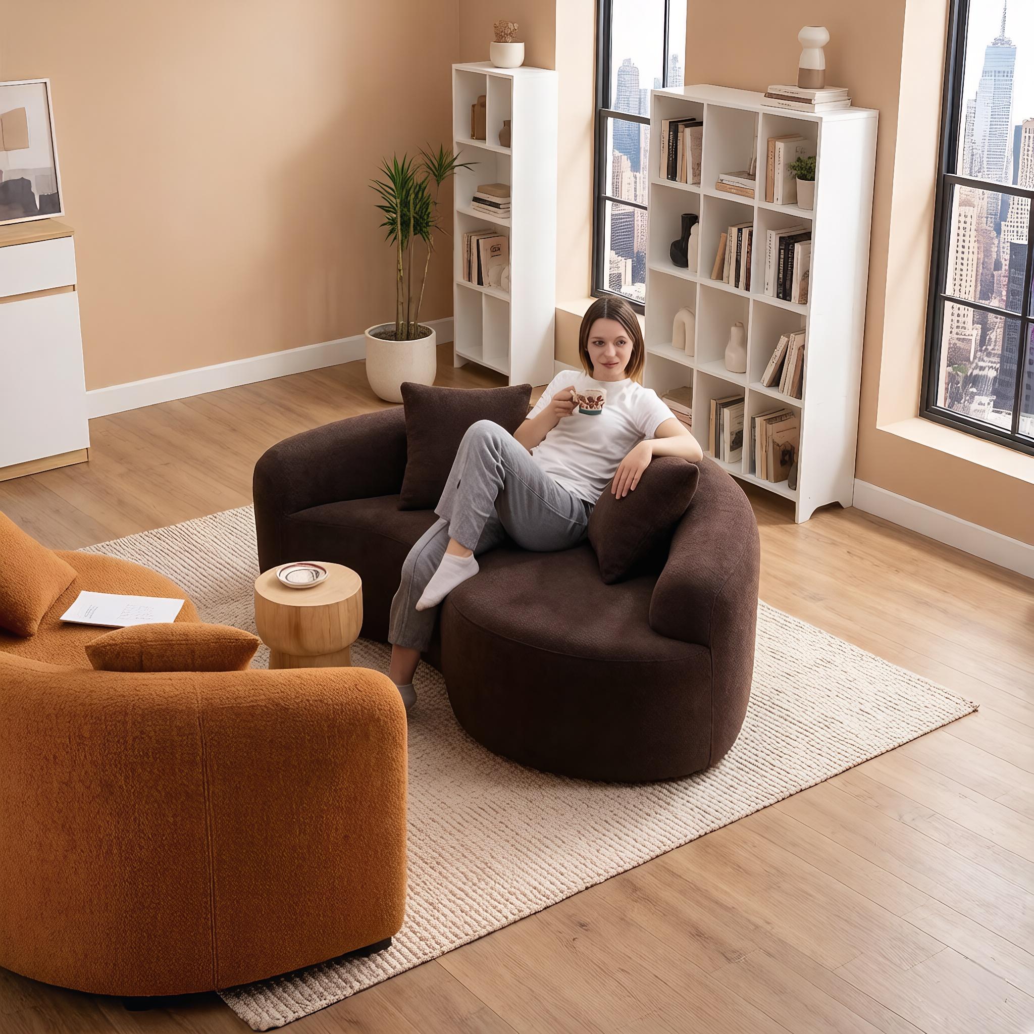 Modular Chenille Sofa, Pet Friendly Stain Resistant S Shaped Curved Sectional Couch for Small Space Living Room, Minimalist Cozy Couch boneless Chaise floor seats  Foldable Modern furniture