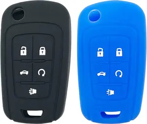 Silicone Protector Key Fob Cover Case fit for Chevrolet Chevy Camaro Cruze Malibu Equinox Sonic Impala Keyless Entry Key Fob (Black+Blue)