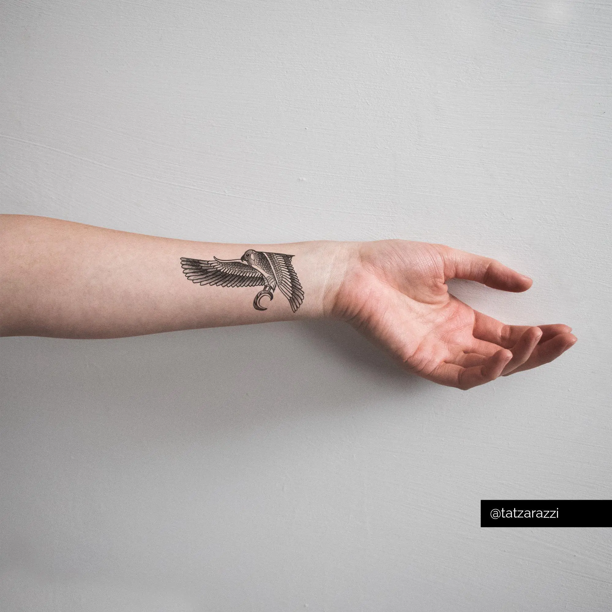 Egyptian falcon temporary tattoo bird eagle hawk wings faience feather nature fierce woman badass black white minimal wrist waterproof