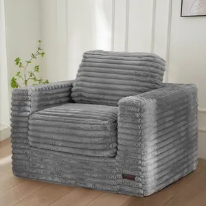 MAXYOYO Modular Upholstered Bean Bag Chair, Striped Faux Fur Upholstered Floor Sofa with Pillows and Armrests for Livingroom Bedroom