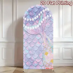 Mermaid Scale Tail Arch Cover Backdrop Elastic Double-Sided Seabed Fish Design for Wedding Baby Shower Birthday Party Custom Arched Background Decor