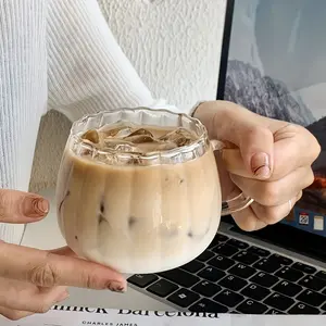 Reusable pumpkin striped glass cup - heat-resistant, microwave safe coffee cup, suitable for ice drinks, juices, espresso - ideal gift for family and friends