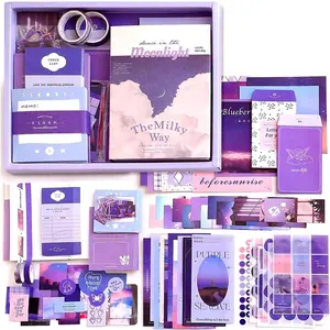 348 count Aesthetic Scrapbook Kit with A6 Grid Notebook,  Junk Journals, DIY  Journaling Kit for Teen Girl Women (Moonlight)