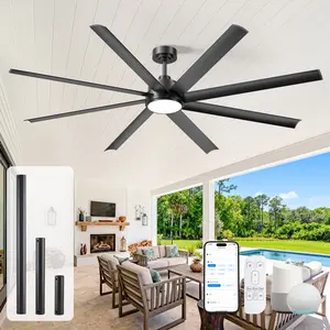72/84in Industrial Smart Ceiling Fan with Light & Remote APP Voice Large Outdoor Ceiling Fan for Patios Porch Noiseless DC Motor Fan 3CCT Dimmable LED for Garage Living Room Commercial Center