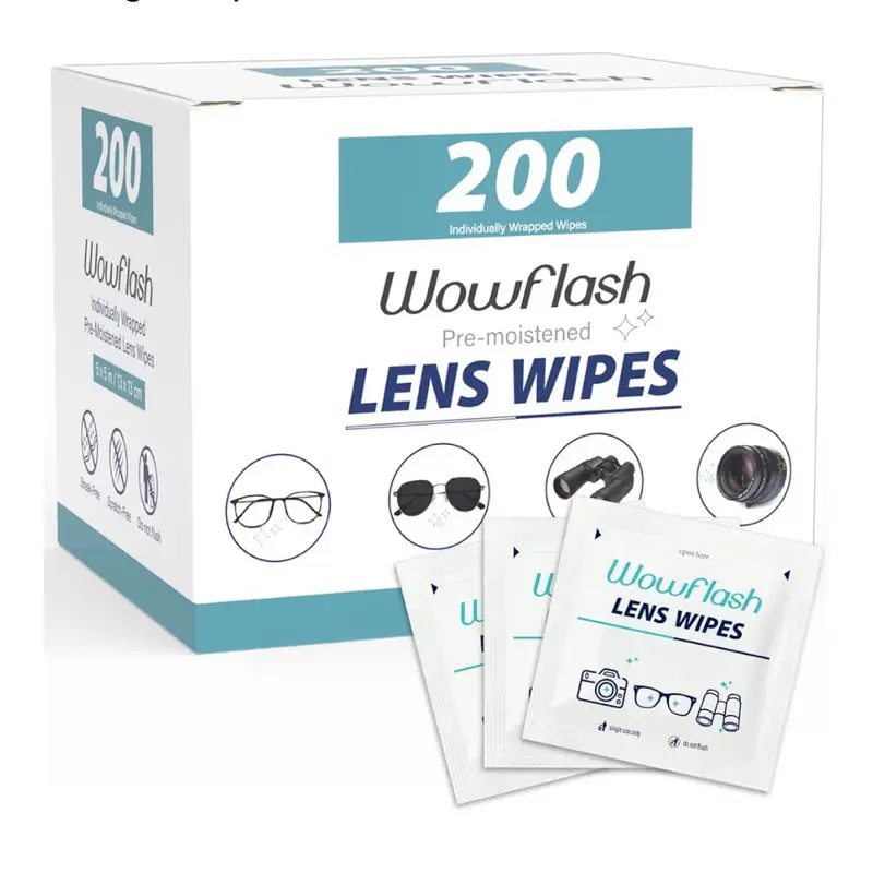 200-Count Pre-Moistened Lens Cleaning Wipes, Individually Wrapped Scratch-Free Streak-Free Wipes for Eyeglasses, Sunglasses, Camera Lenses