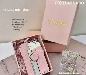 【Without gas】Foxlume Cute Cat Windproof Lighter, Adjustable, Inflatable, Rotatable, Pink Flame,Kitchen&Outdoor Tool, Practical and Elegant Gift for Girlfriends&Ladies, Including Exquisite Gift Box2006