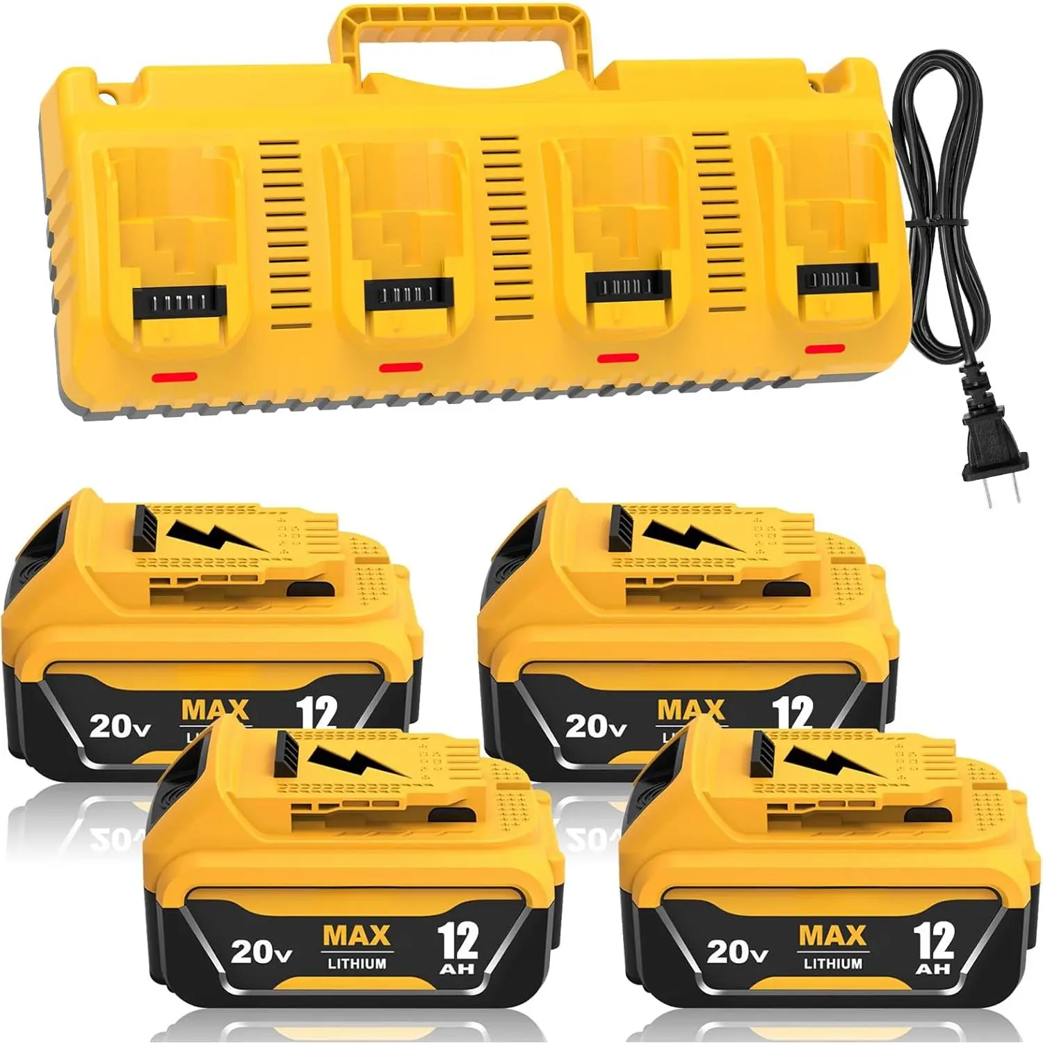 DCB206 12.0Ah Replacement for Dewalt 20V Battery and DCB104 Charger,DCB206-2 DCB203 DCB201 DCB204 Compatible with Dewalt 20 Volt Battery DCD985B Power Tools with LED Indicator(12.0Amps-DCB104)