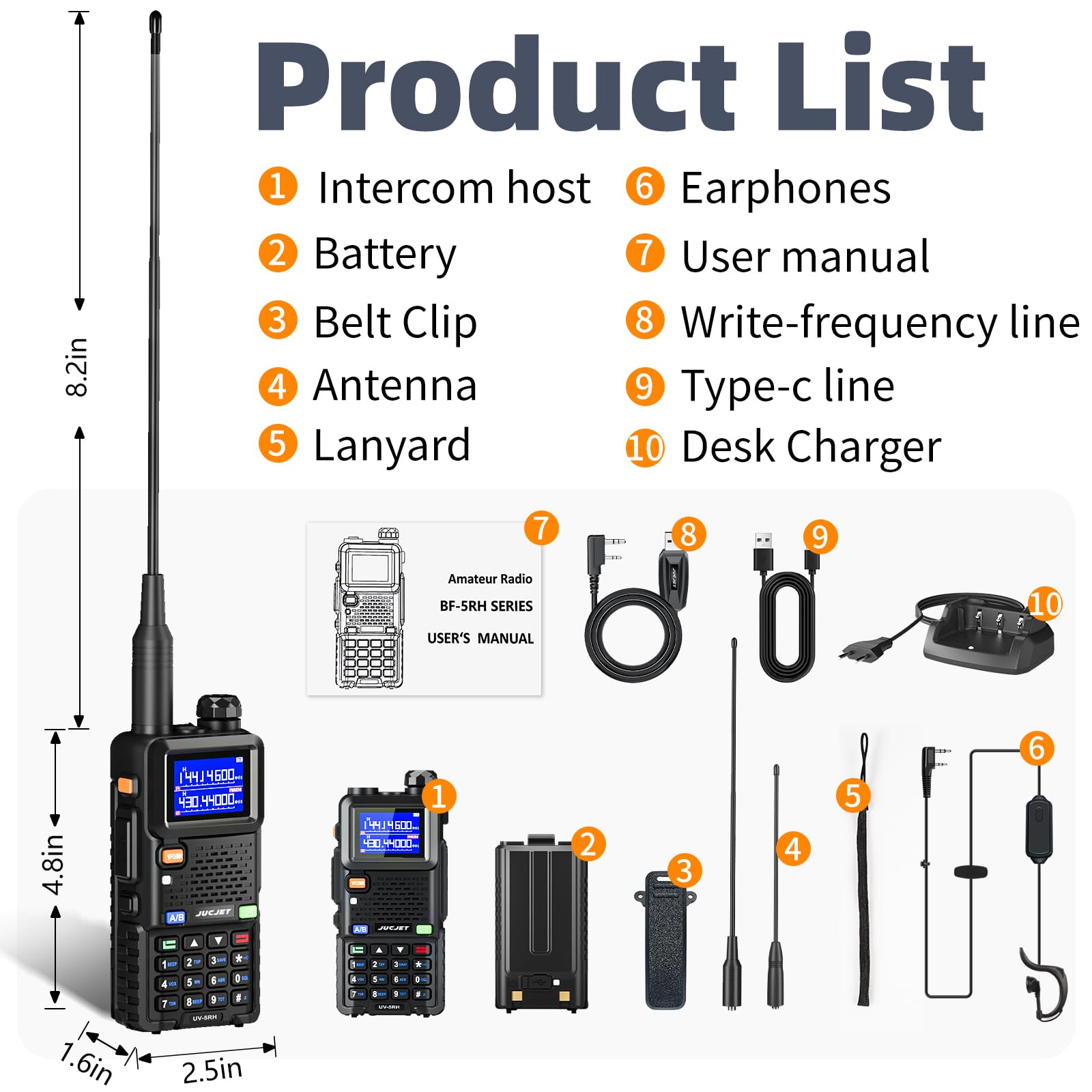 Baofeng UV-5RH 10W Ham Radio Handheld - Upgraded UV-5R Dual Band Amateur Radio with Air Band, Long Range Walkie Talkies for Adults, USB-C Charging (2 Pack) rechargeable walkie talkie