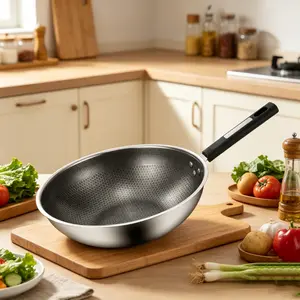 Thickened Full Honeycomb Stainless Steel Wok, Coating-Free Non-Stick Flat Bottom Pan, Nonstick Kitchenware, Compatible with All Stoves, Home Kitchen & Gift Use