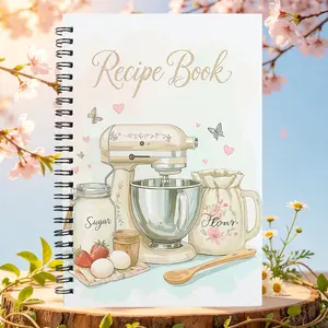 Blank Recipe Spiral Binder, Vintage Mixer Floral Recipe Magazine, Blank Recipes for Homemade Baking, Kitchen Organizer for Home Bakers