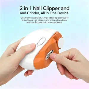 2‑in‑1 electric nail trimmer for cutting & polishing Two‑speed low‑noise LED light dust storage Type‑C charge Compact safe for whole family easy one‑click use