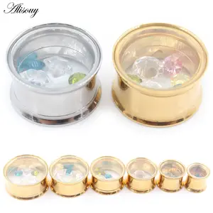 2PCS Stainless Steel Glass Mirror Face Crystal Ear Tunnels Plugs Expander Stretcher Flared Gauges Earrings Piercing Body Jewelry