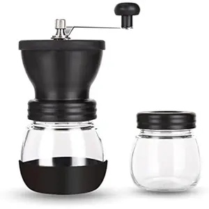Coffee Bean Grinder with Ceramic Burr, Hand Coffee Grinder Mill Small with 2 Glass Jars Stainless Steel Handle for Drip Coffee, Espresso, French Press, Turkish Brew