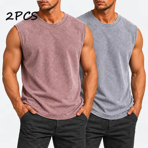 solid color 2-Pack all genders new sports retro washed vest T-shirt gym fitness sleeveless T-shirt basketball training washed vest Workout Clothing Sleeveless Sports Wear