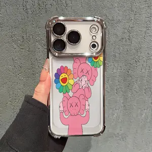 Pink KAWS Stack Phone Case for iPhone 17 AIR 17 PRO 16 PRO 15  PRO MAX  14 PLUS 13 PRO 12 11 series (silicone softshell) airbag anti-drop and shockproofmobile phone protective case