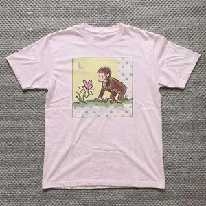 Pink Curious George Cute Baby Tee – Y2K Vintage Cartoon Aesthetic Top
