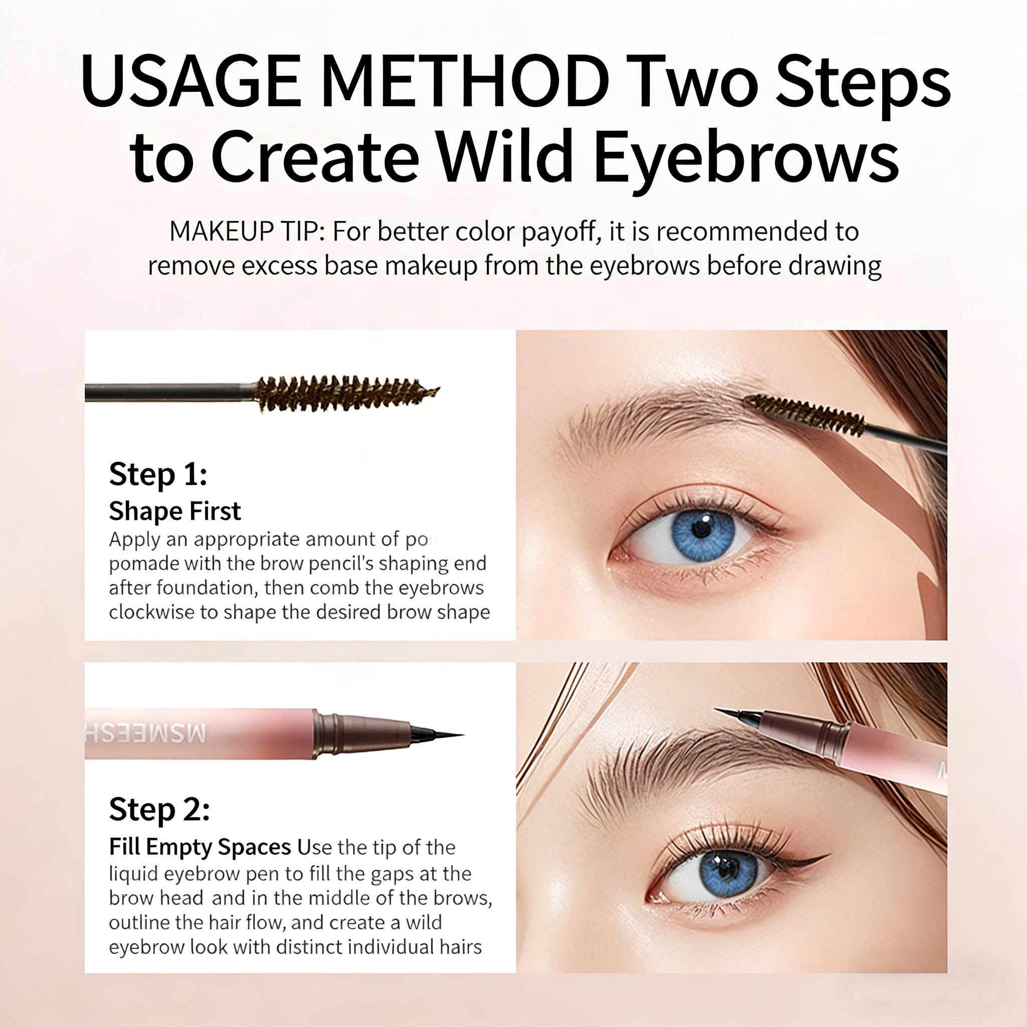 MSMESHU Dual-Ended Brow Pen – Tint & Define for Natural, Root-to-Tip Brows